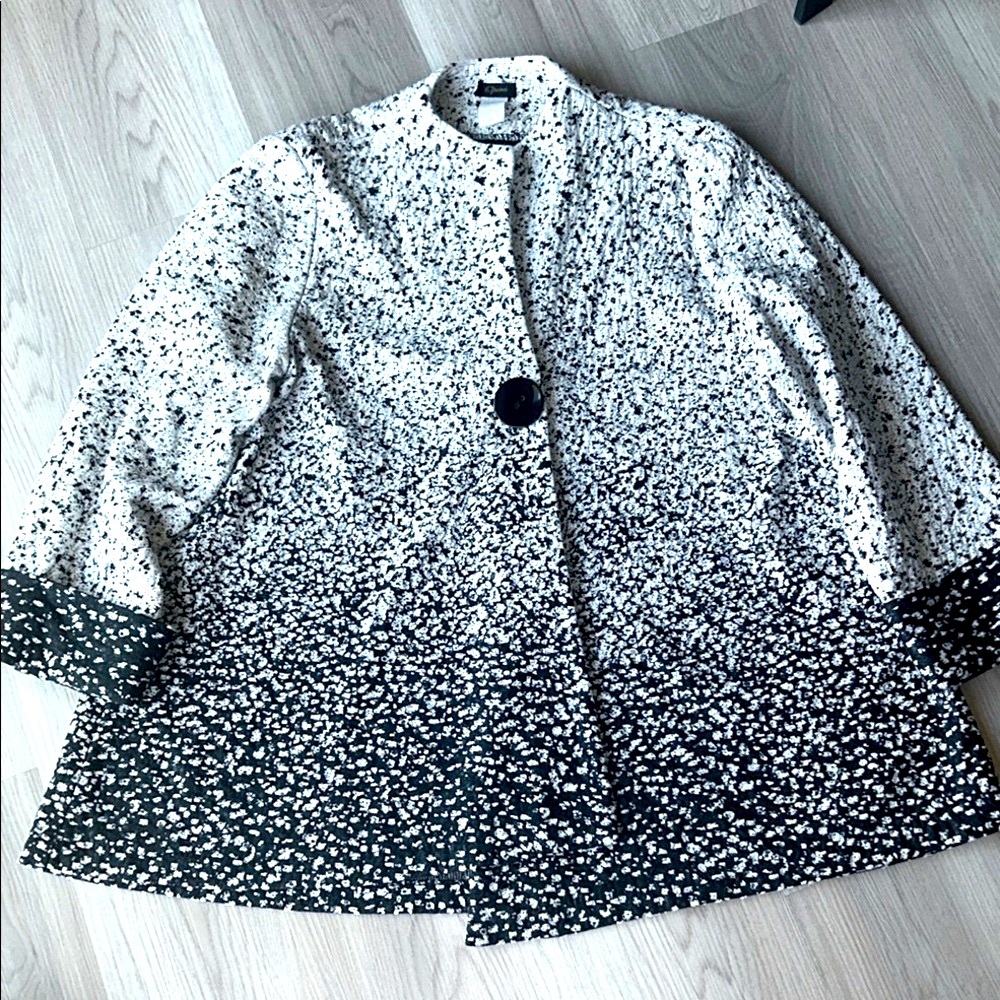 Single Button  A-Line Blazer/Jacket Ombre XL Black White Vintage Career Relaxed